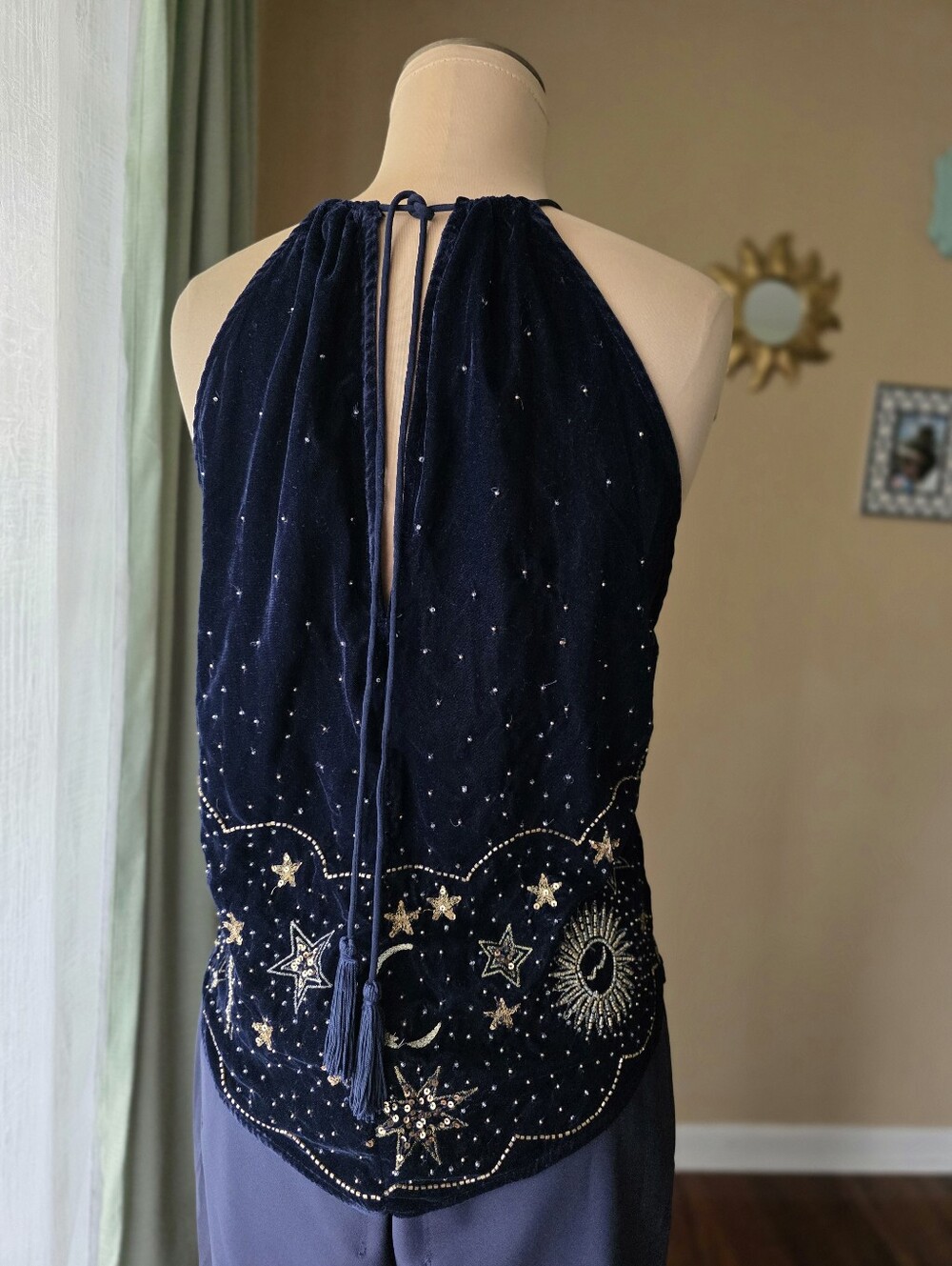 Free People Midnight Magic Beaded Moon Star Velvet Celestial Halter Tank Top L - Picture 5 of 12